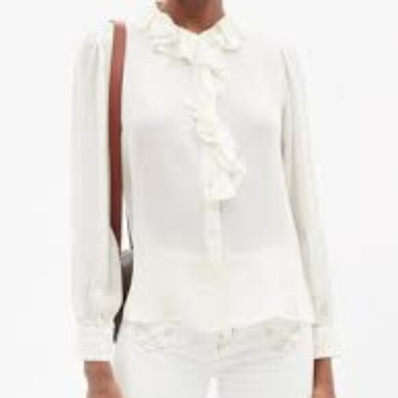 NWOT NILI LOTAN Cecily Ruffled Silk-Georgette Blouse - Ivory - Picture 4 of 7